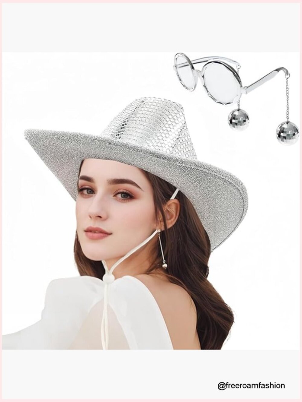 Disco Ball Cowboy Hat with Mirrored Sunglasses - Sparkly Sequin Party Costume